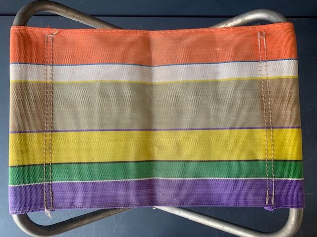 Vintage folding beach stool, stripe, nylon, 1960