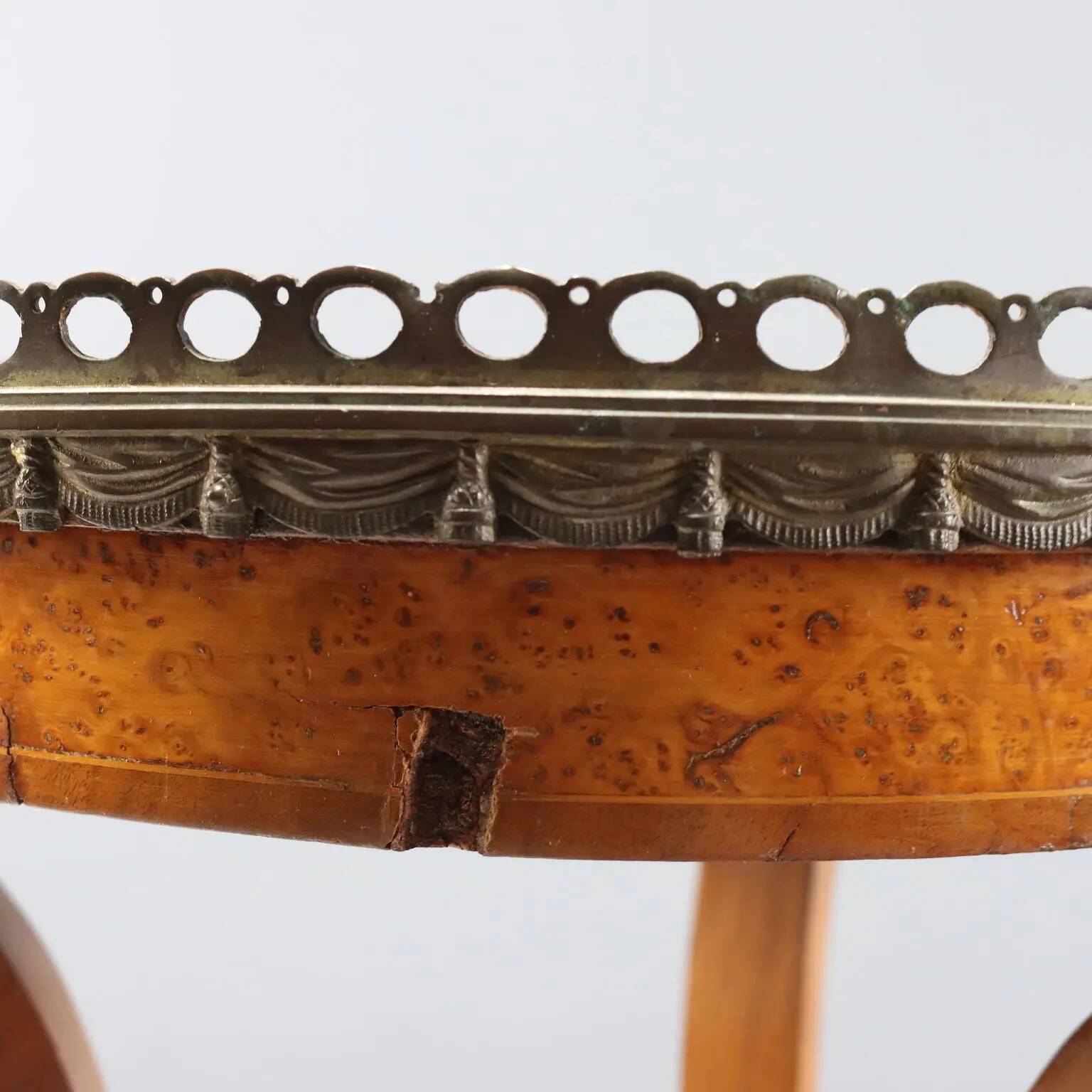 Antique walnut coffee table with painted ceramic insert, 20th century.