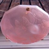 Art Deco ceiling lamp in pink pressed molded glass -