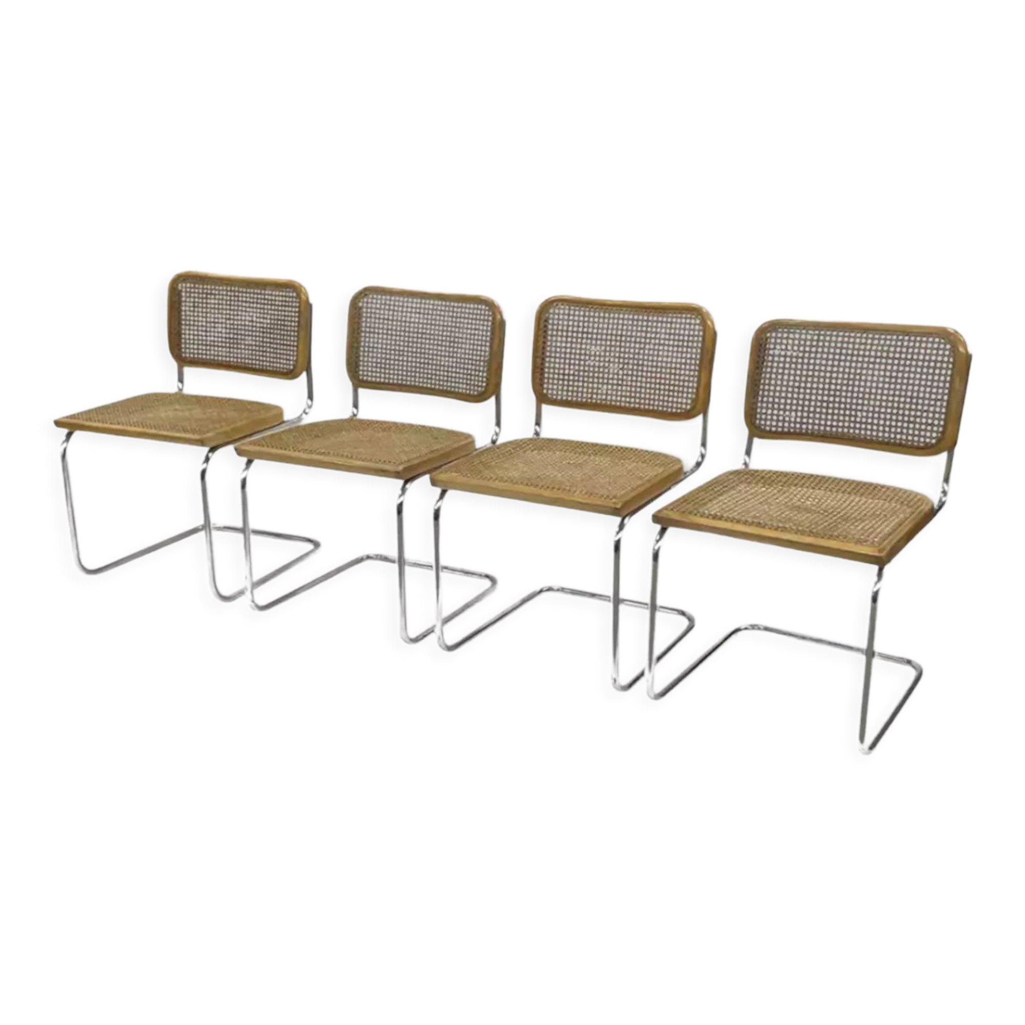 Lot de 4 chaises Cesca modèle b32 en chrome fabriqué en italie par Marcel Breuer