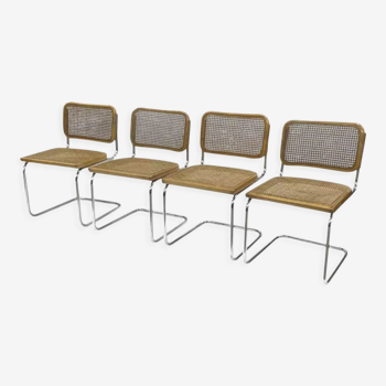 Lot de 4 chaises Cesca modèle b32 en chrome fabriqué en italie par Marcel Breuer