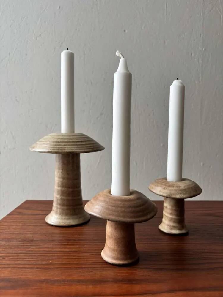Set of three ceramic mushroom oil lamps by Freek Berends from the 1970s.