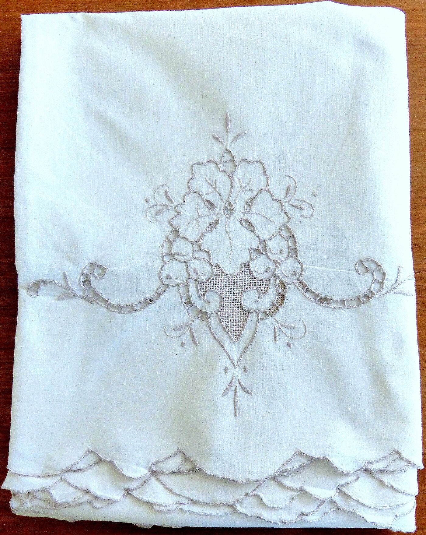 Old rectangular tablecloth hand embroidered