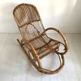 Rocking-chair in vintage rattan 60's