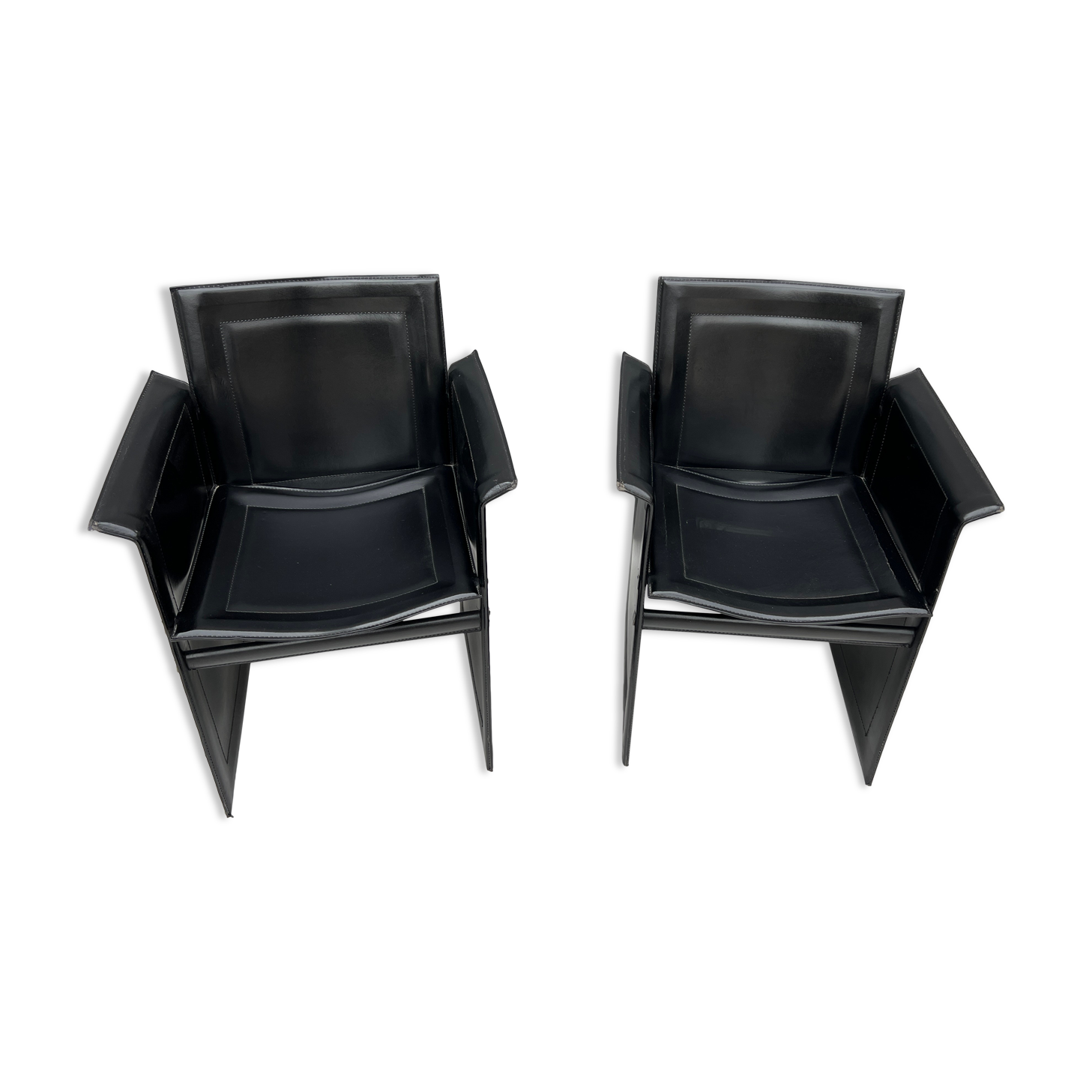 Pair of armchairs in black leather