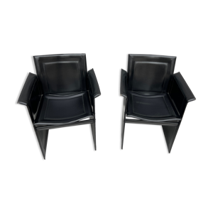 Paire de fauteuils design - cuir noir
