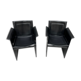 Pair of armchairs in black leather