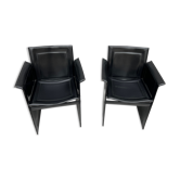 Paire de fauteuils design en cuir noir