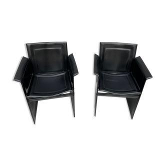 Pair of armchairs in black leather