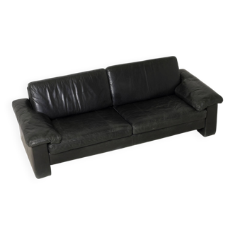Cor Conseta black leather 3 seater sofa, Germany, 1970s