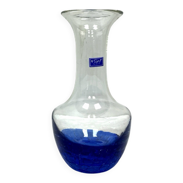 Vase en verre "Flirt" par R&B Ritzenhoff Breker – Verre craquelé cobalt – Années 1990