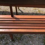 Duo of vintage church benches in solid beech