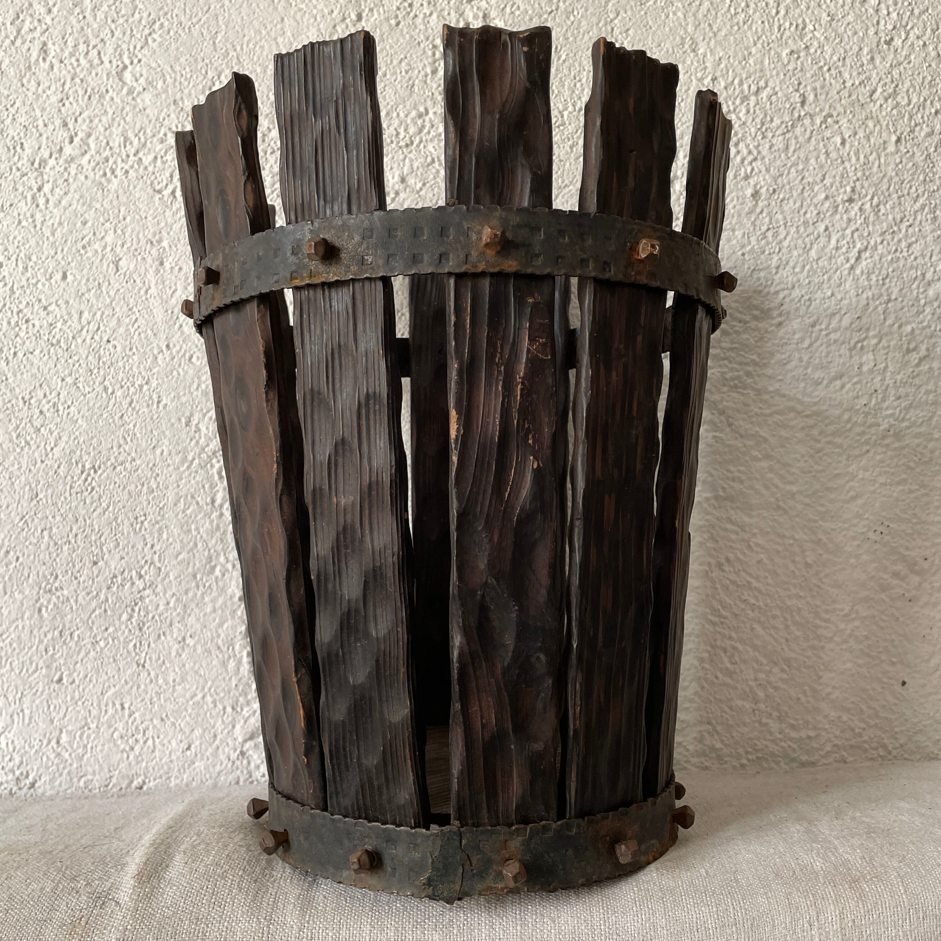 Brutalist basket wood and wrought iron 1950/1960