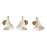 Set of three Italian wall lights in brass and lacquered iron, 1950s design