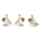 Suite de trois appliques italiennes laiton et fer laqué design 1950