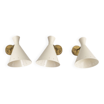 Suite de trois appliques italiennes laiton et fer laqué design 1950