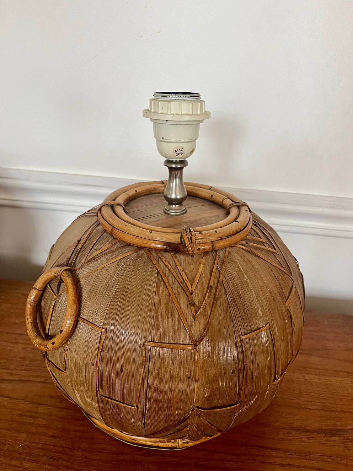 Pair of vintage rattan ball lamp bases