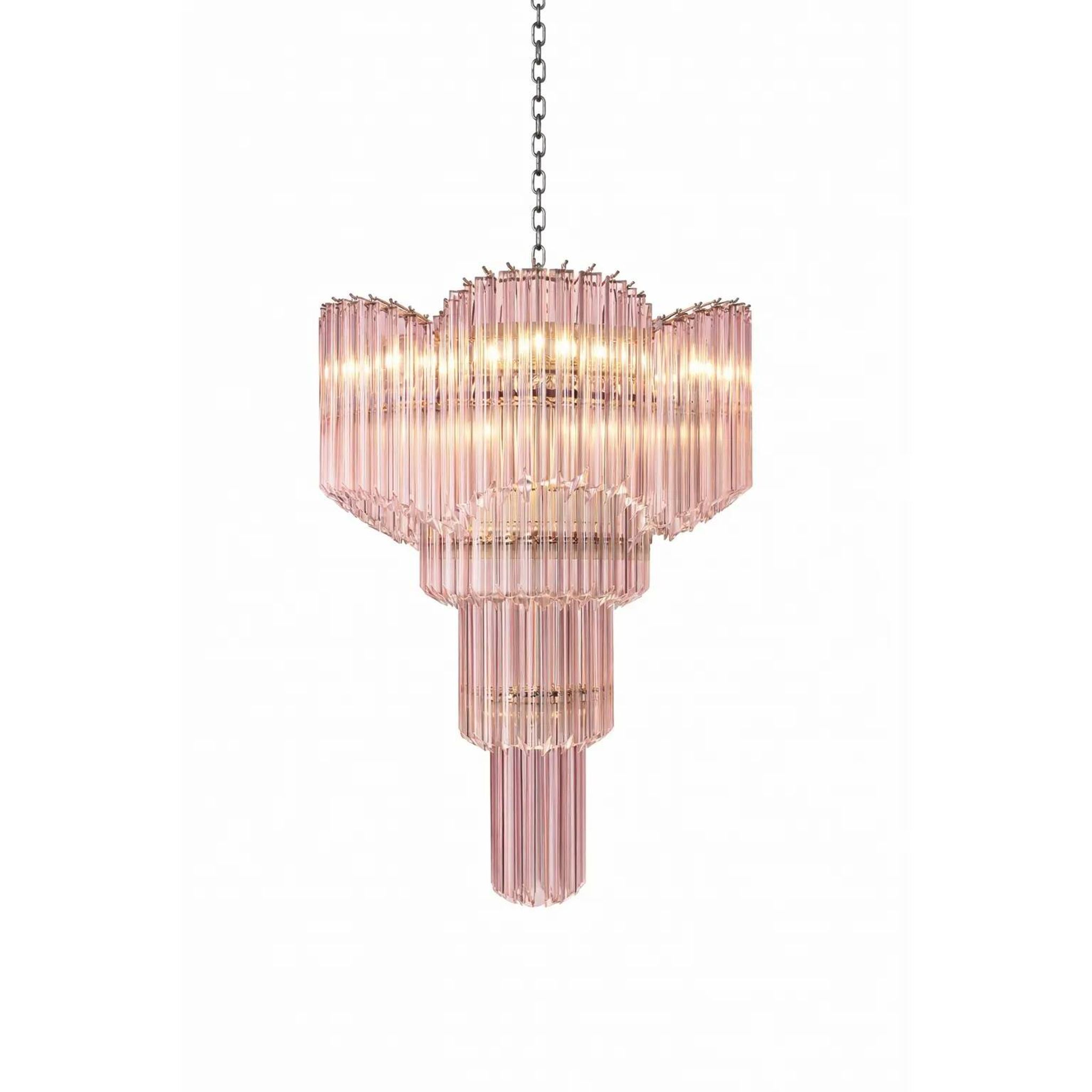 "Décò-Inspired Italian Murano Glass Sputnik Chandelier – Pink ‘Quadriedro S"