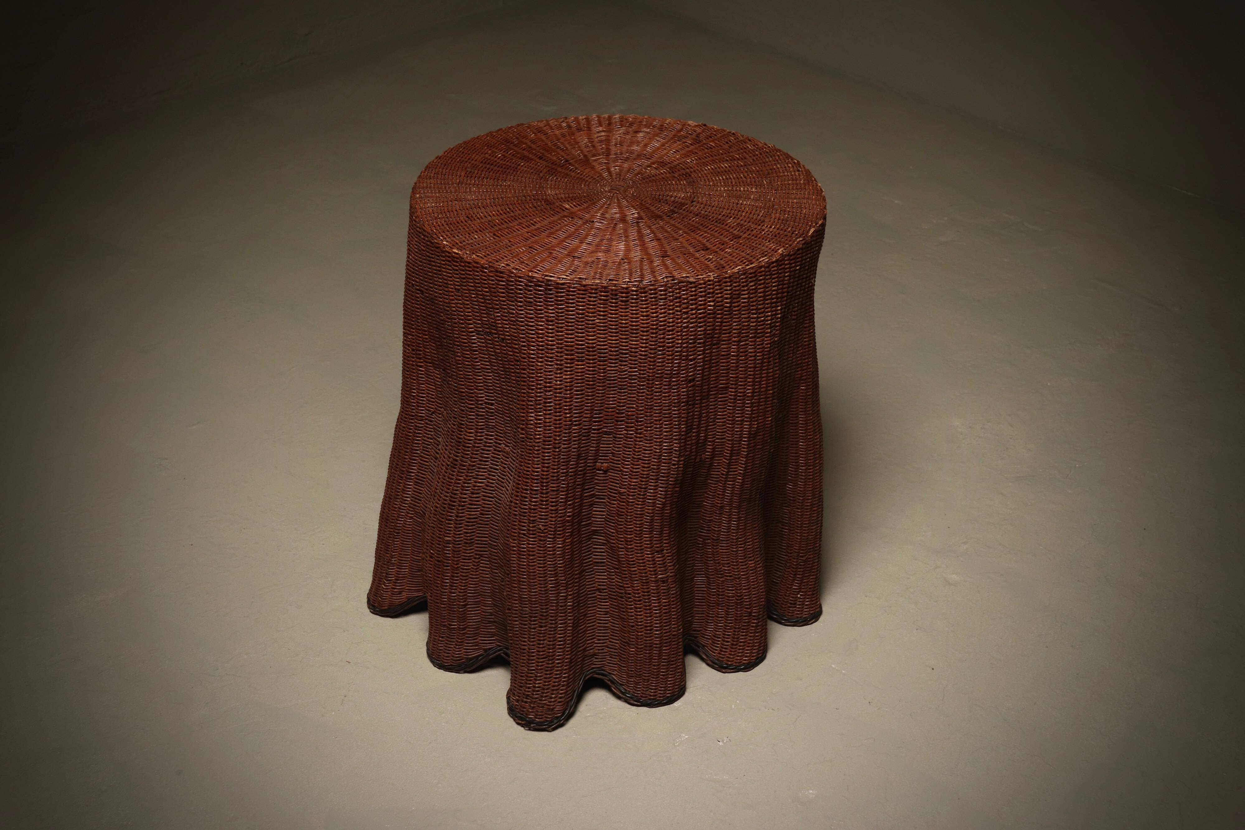 Wicker Ghost Drapery Side Table or Stand 1970s