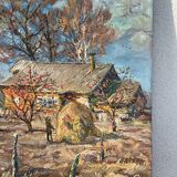 Early twentieth century oil on canvas / knife, Country hamlet, signature to identify