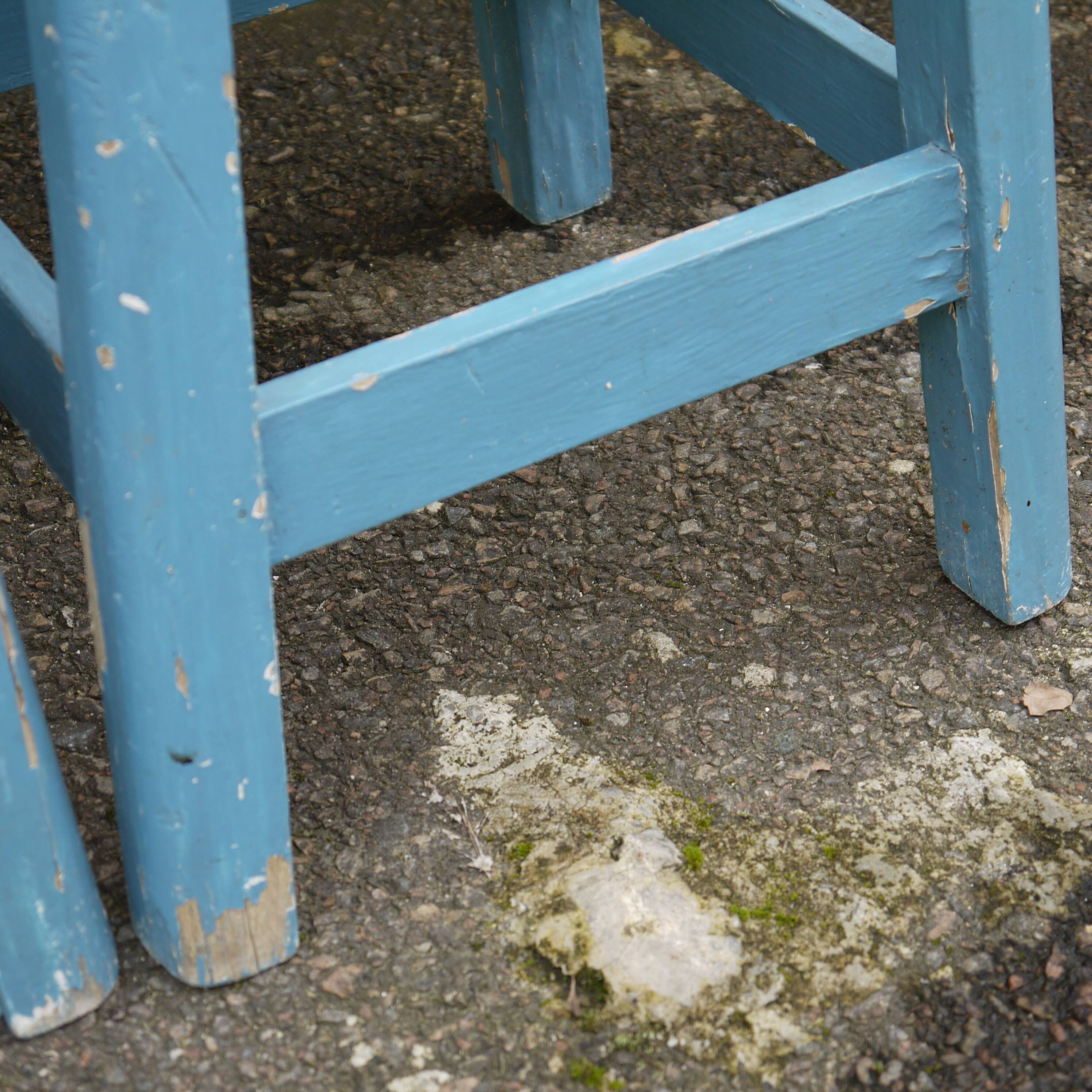 Three blue wooden stools