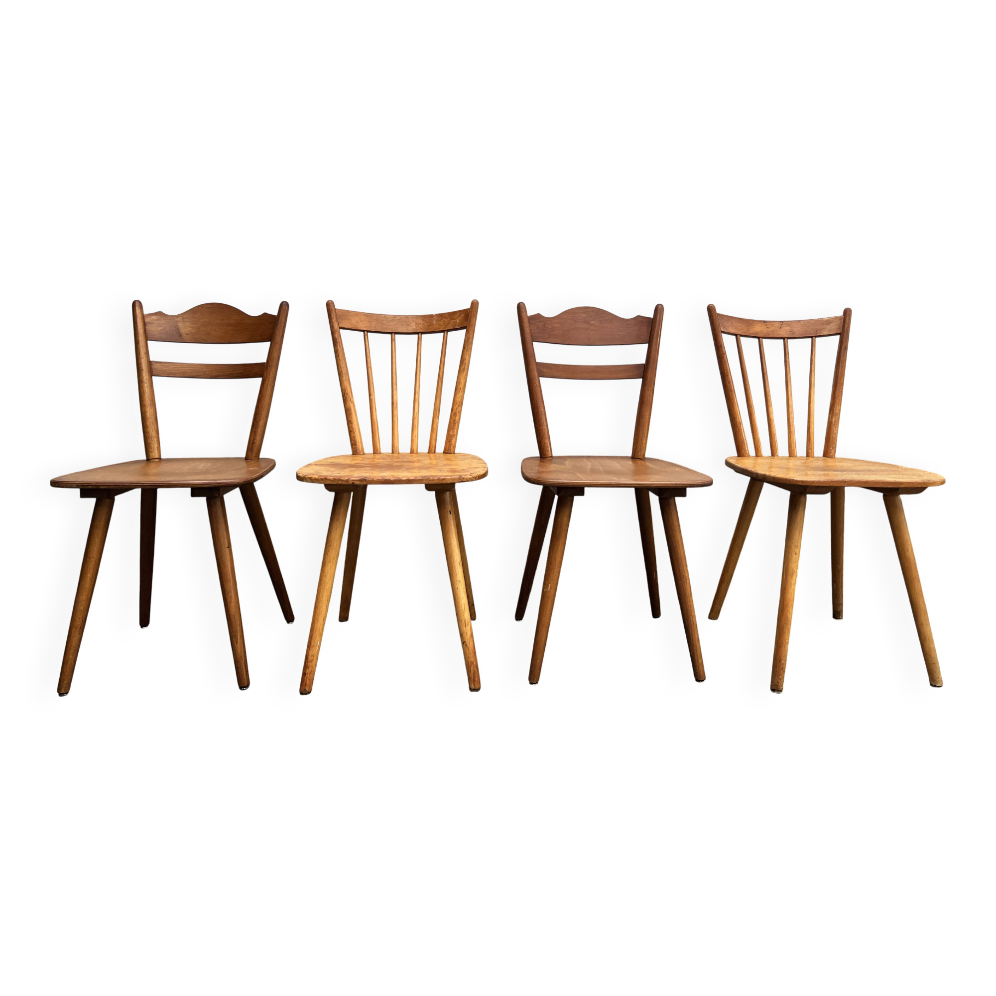 Set of 4 vintage beech bistro chairs – compass legs
