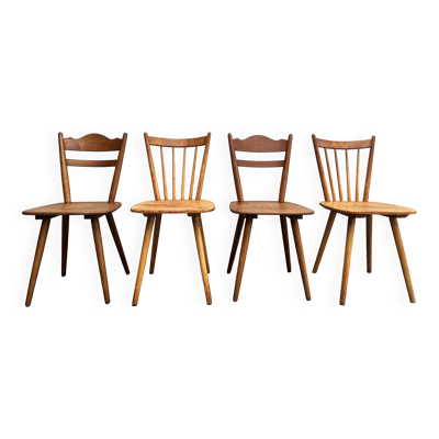 Série de 4 chaises bistrot vintage en hêtre – pieds compas