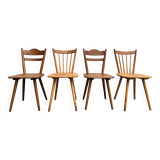 Set of 4 vintage beech bistro chairs – compass legs