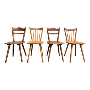 Set of 4 vintage beech bistro chairs – compass legs