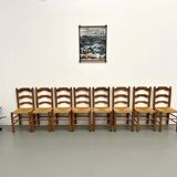 Set of 8 solid elm chairs with straw seats