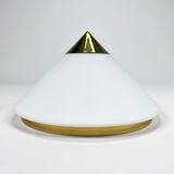 Hollywood Regency Brass and Opaline Glass Ceiling/Wall lamp by Glashutte Limburg, 1970s