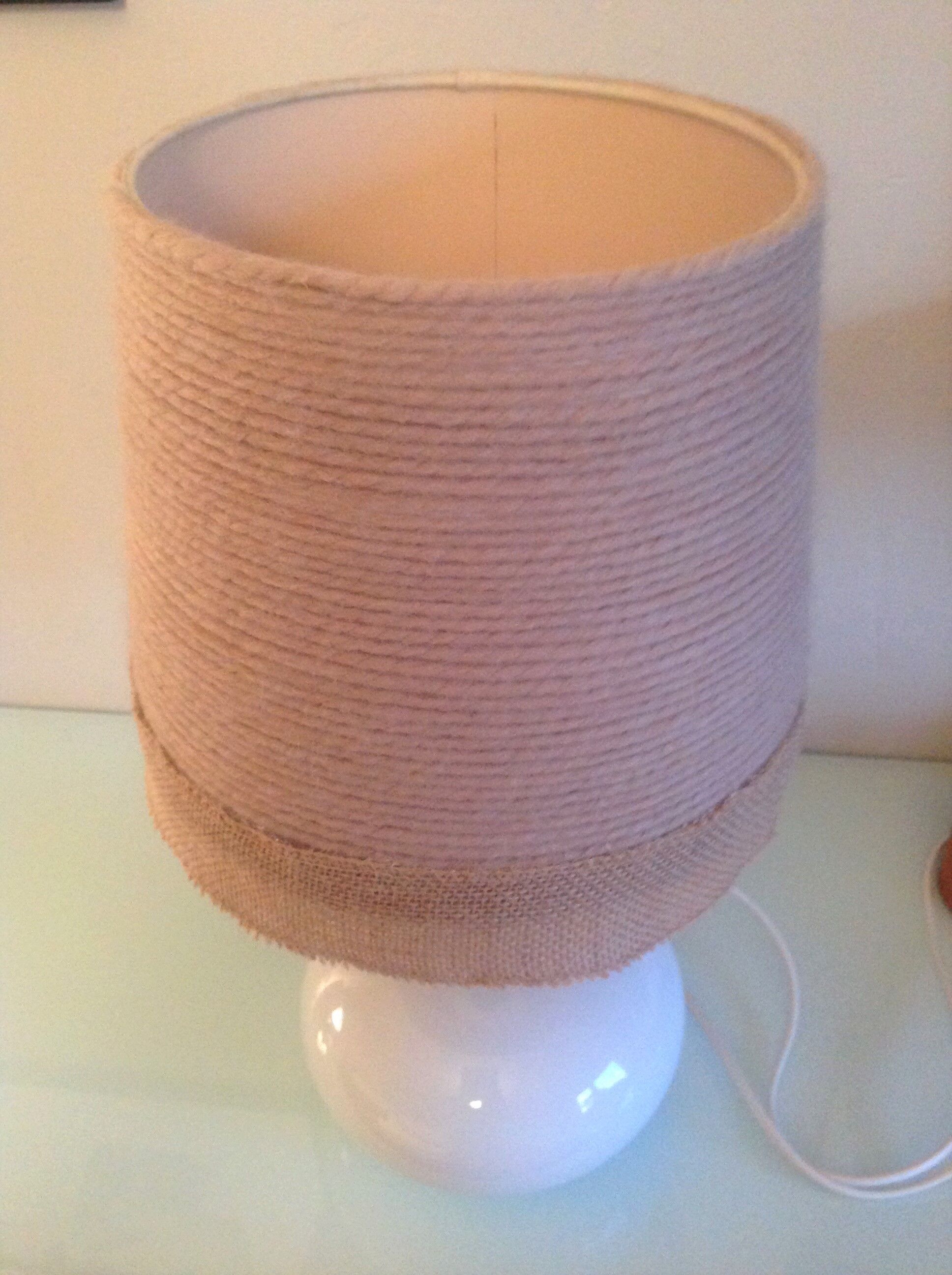 White ceramic ball lamp and beige wool lampshade / 70s
