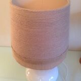 White ceramic ball lamp and beige wool lampshade / 70s