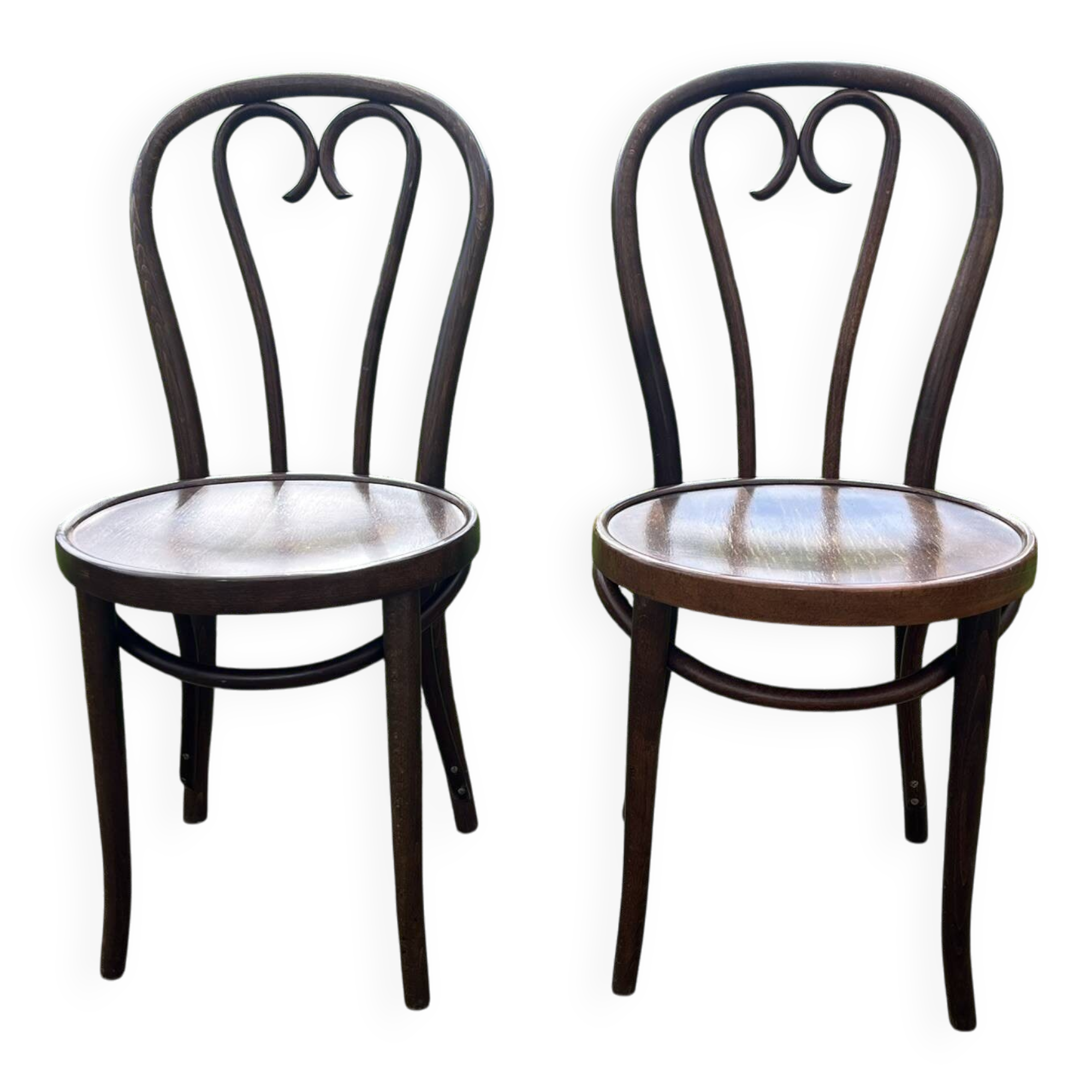 Pair of Thonet curved wooden bistro chairs