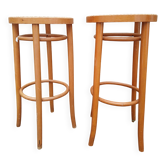2 turned wooden bar stools from the 50s