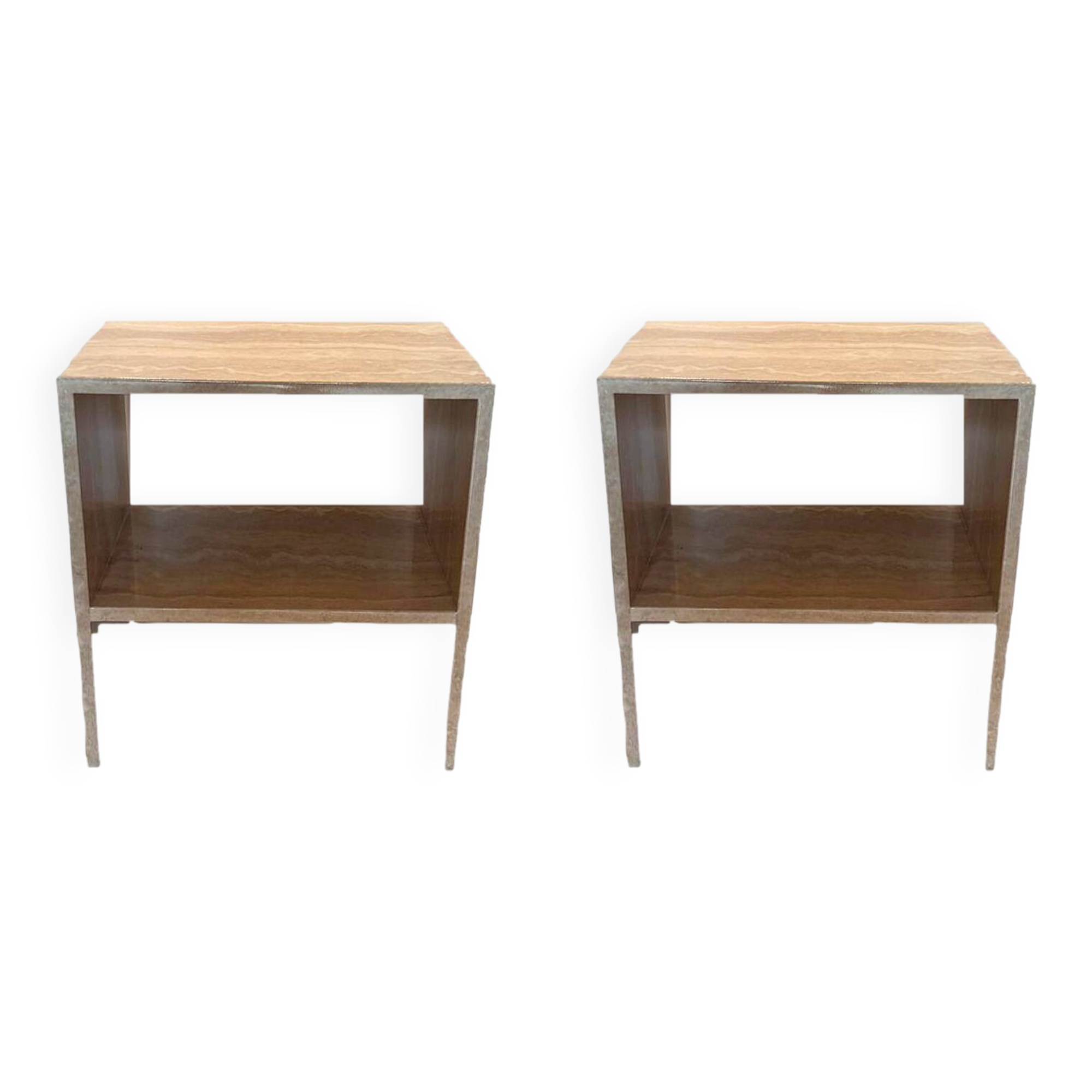 Pair of Napoli bedside tables in natural travertine.