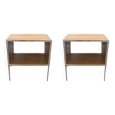 Pair of Napoli bedside tables in natural travertine.