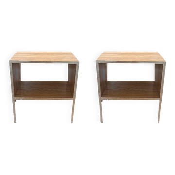 Pair of Napoli bedside tables in natural travertine.