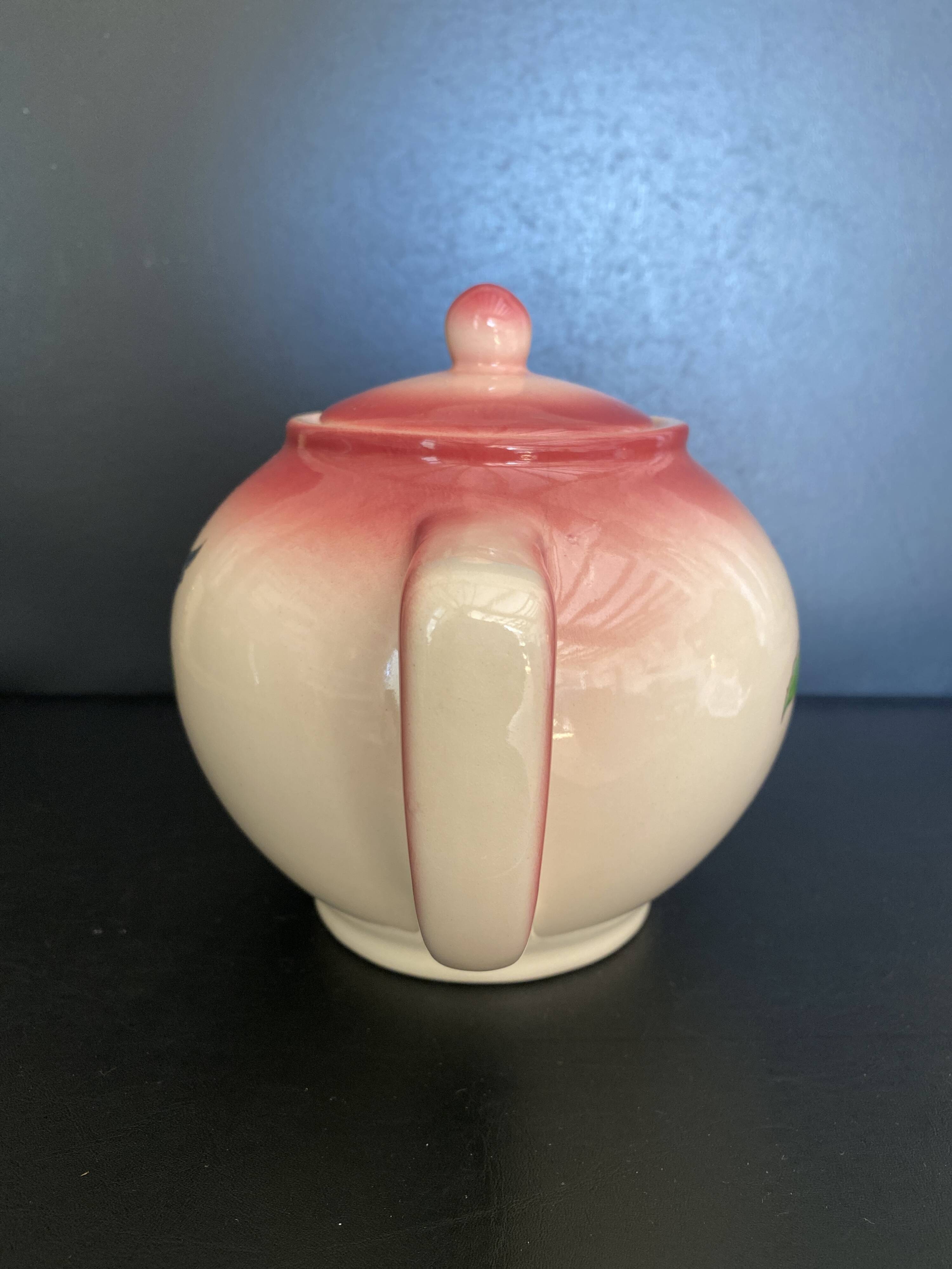 🍒 Magnificent Vintage Longwy Teapot - Cherry Decor - Handmade