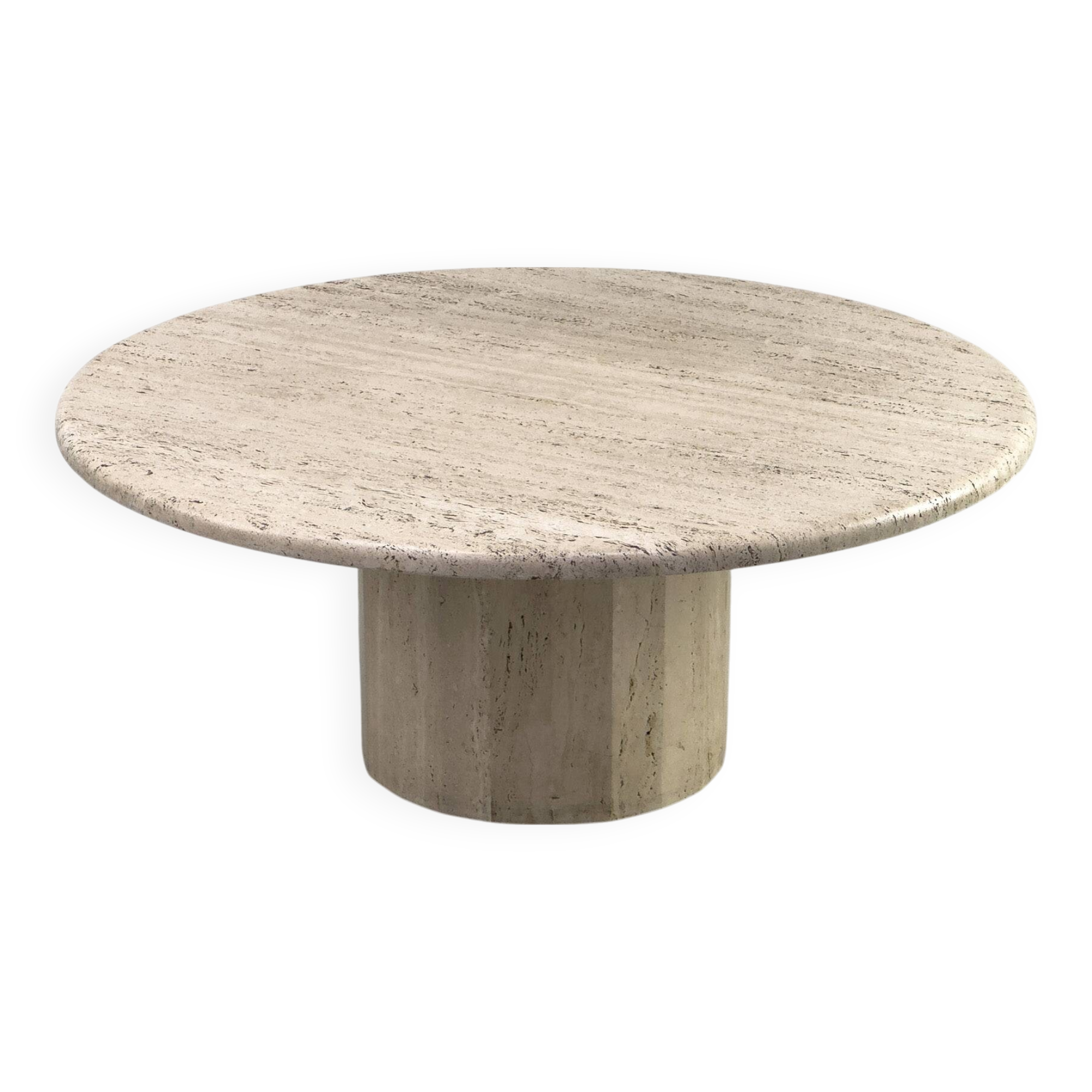 Table basse circulaire vintage en travertin, années 1970