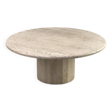 Table basse circulaire vintage en travertin, années 1970