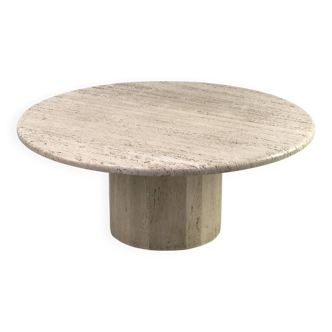 Table basse circulaire vintage en travertin, années 1970
