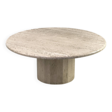 Table basse circulaire vintage en travertin, années 1970