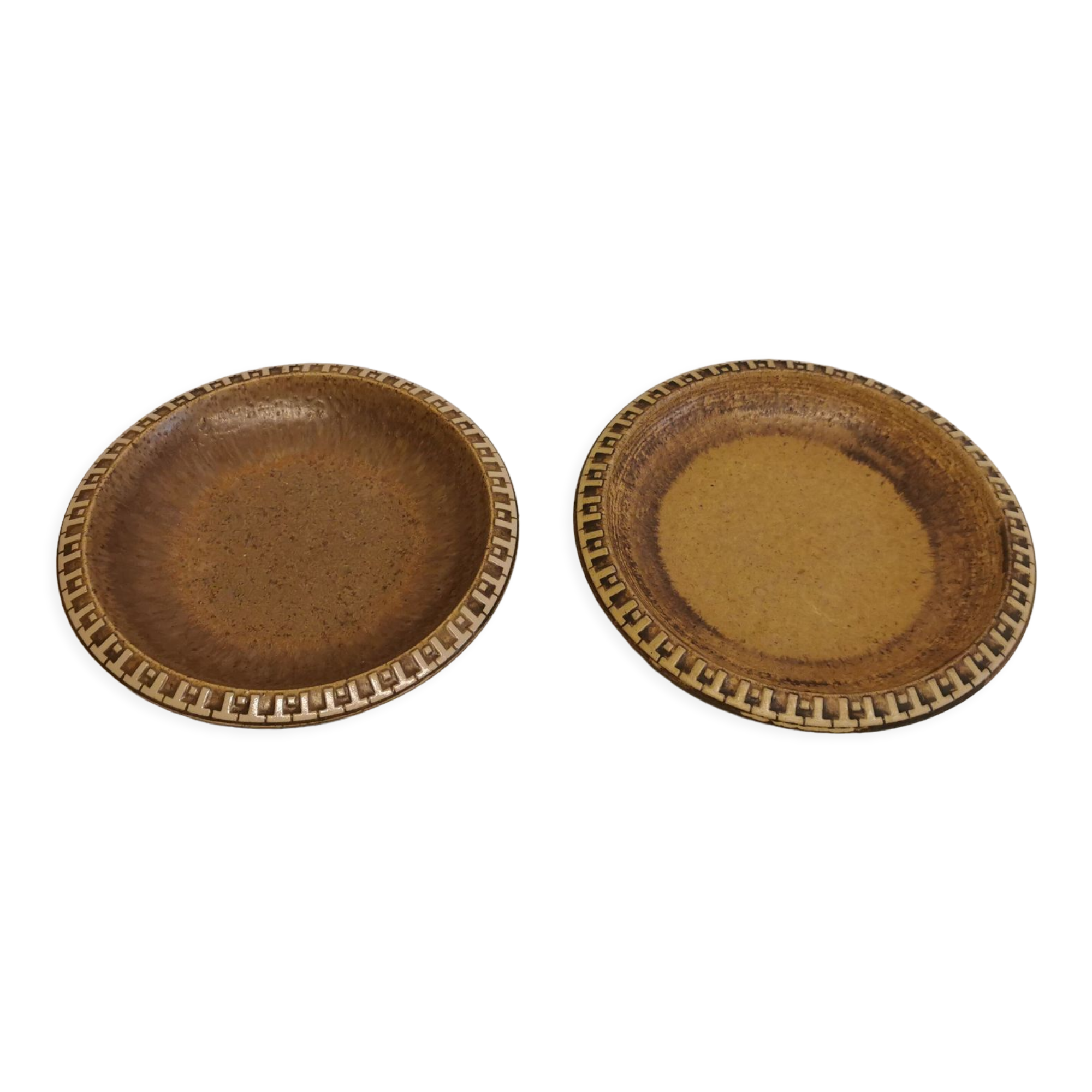 Ceramic plates, designed and made by Danish Ravnild (both stamped and signed)