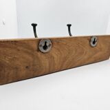 Solid teak coat hook with 2 double cast iron hooks
