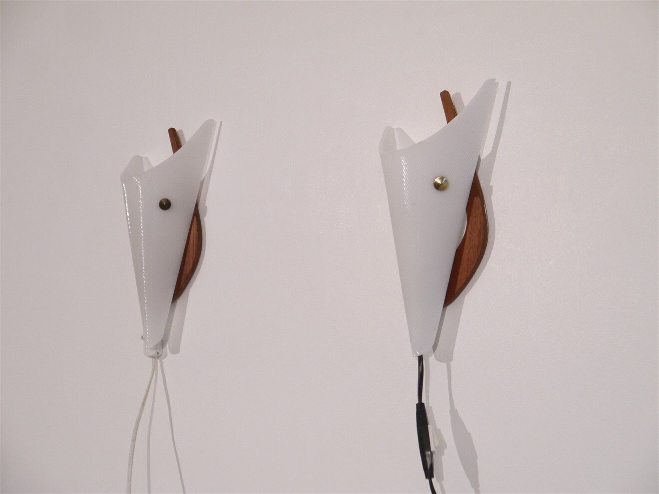 Pair of scandinavian vintage wall lamps in teak and acrylic 1970