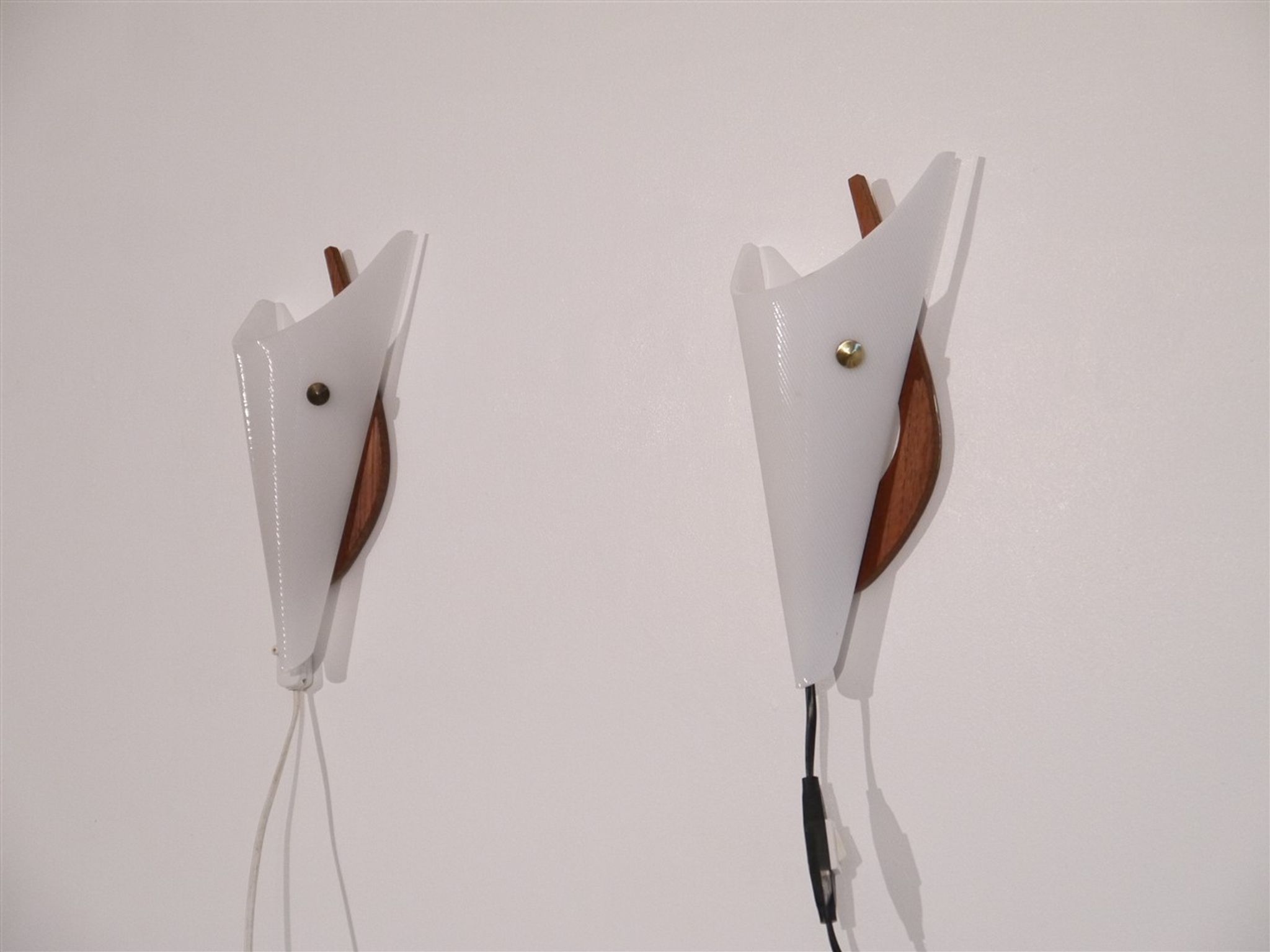 Pair of scandinavian vintage wall lamps in teak and acrylic 1970