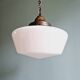 Large Art Deco pendant light in conical white opaline, 1920s-30s