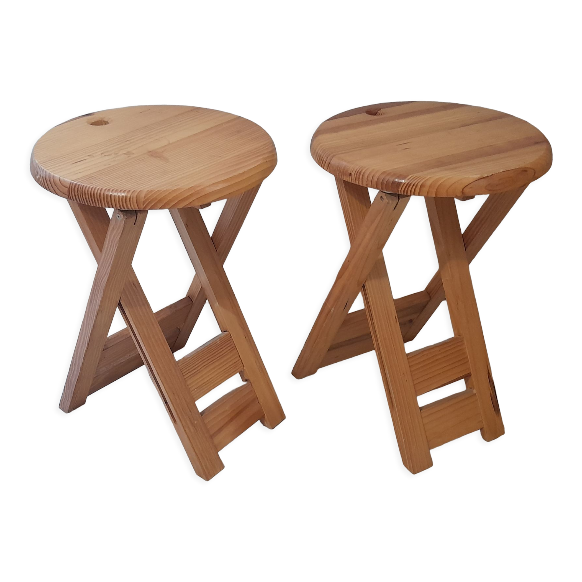 Pair of foldable stool in vintage pine