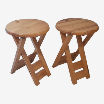 Pair of foldable stool in vintage pine